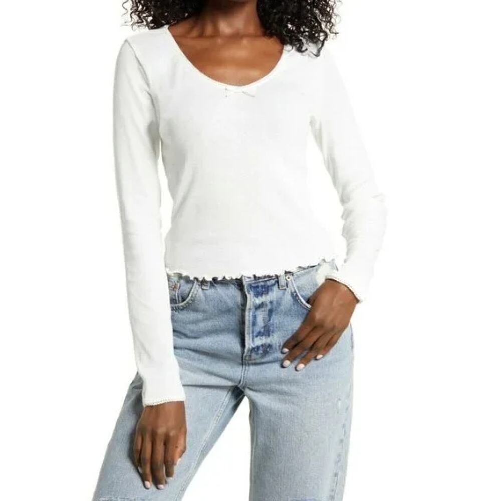 BP. NWT Lettuce Edge Long Sleeve T-shirt In Ivory Size Large casual travel layer